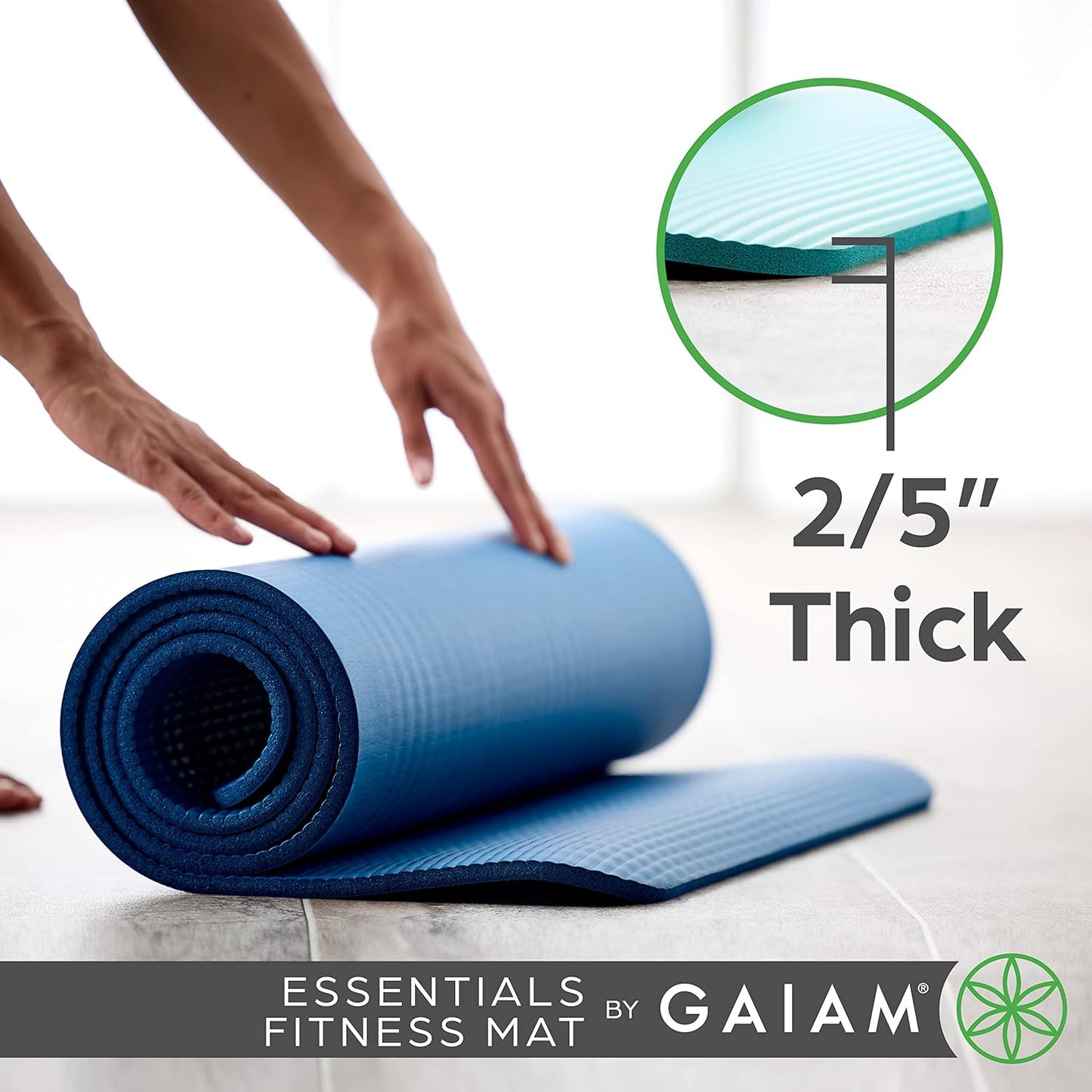 Thick Yoga & Exercise Mat – Easy-Cinch Carrier Strap, Black, 72"L X 24"W X 2/5 Inch Thick