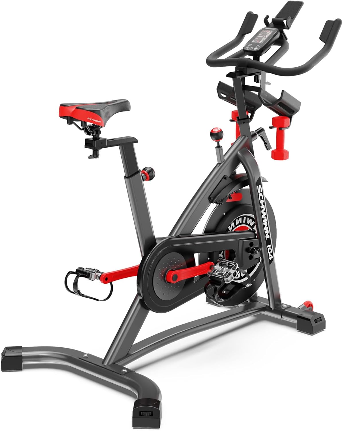 Adjustable Indoor Cycling Bike – 100-level magnetic resistance, silent belt drive, Bluetooth-connected apps (Peloton/Zwift), 4-way seat/handlebars, backlit LCD console, max 330 lbs. Ideal for home gym.