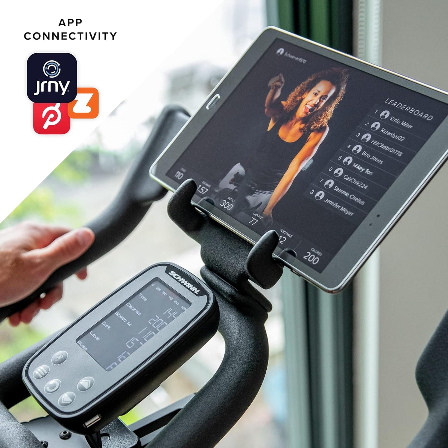 Adjustable Indoor Cycling Bike – 100-level magnetic resistance, silent belt drive, Bluetooth-connected apps (Peloton/Zwift), 4-way seat/handlebars, backlit LCD console, max 330 lbs. Ideal for home gym.