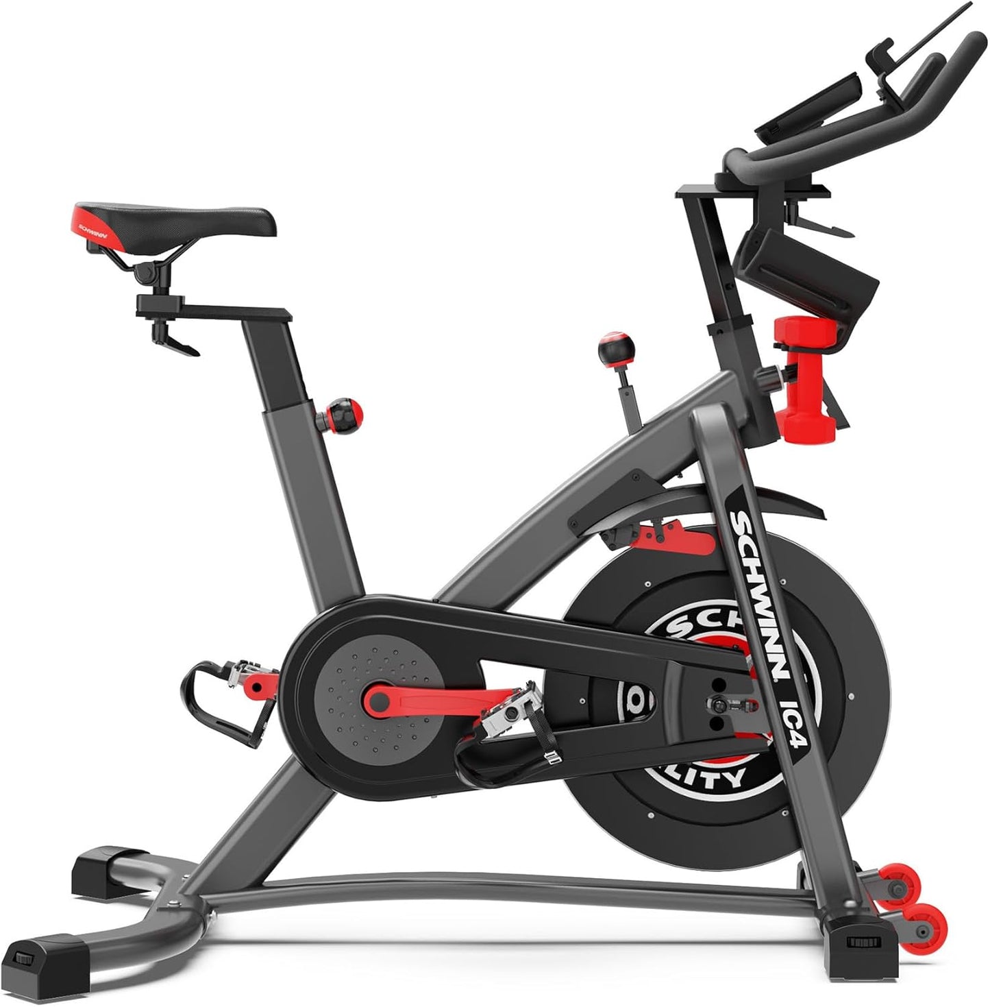 Adjustable Indoor Cycling Bike – 100-level magnetic resistance, silent belt drive, Bluetooth-connected apps (Peloton/Zwift), 4-way seat/handlebars, backlit LCD console, max 330 lbs. Ideal for home gym.