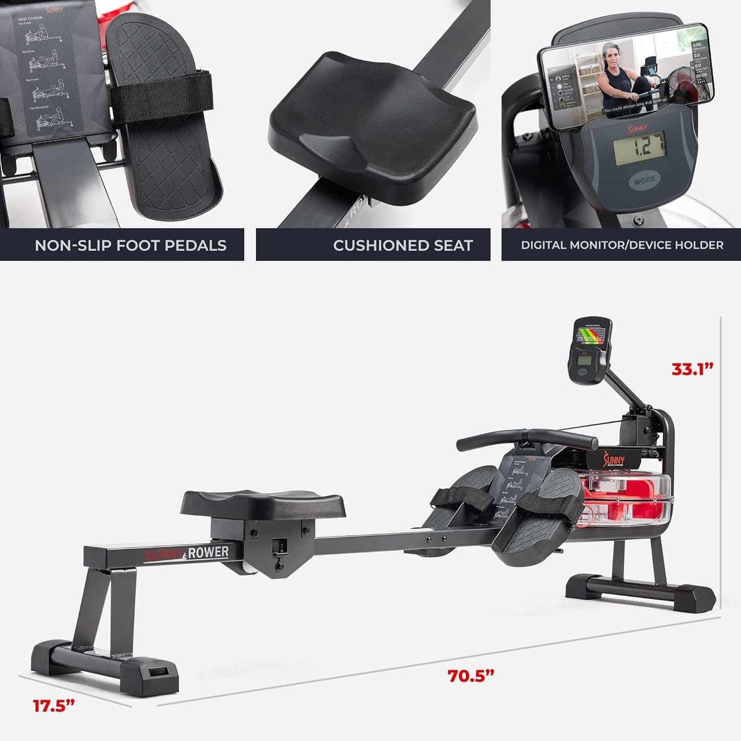 Water Rower – Dynamic Real-Time Resistance, 300 LB Capacity, Space-Saving Flip-Able Design for Home Training, Bluetooth-Enabled App with Live Metrics & Trainer-Led Workouts