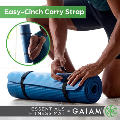 Thick Yoga & Exercise Mat – Easy-Cinch Carrier Strap, Black, 72"L X 24"W X 2/5 Inch Thick