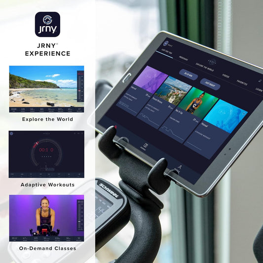 Adjustable Indoor Cycling Bike – 100-level magnetic resistance, silent belt drive, Bluetooth-connected apps (Peloton/Zwift), 4-way seat/handlebars, backlit LCD console, max 330 lbs. Ideal for home gym.